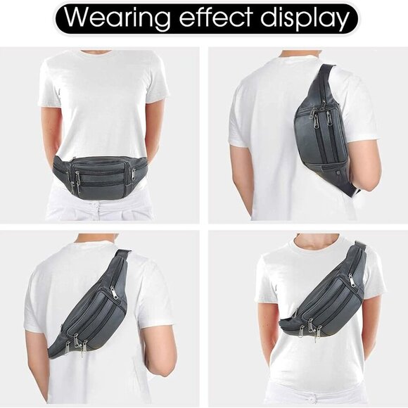 Leather Fanny Pack Travel Waist Bag 7 Pockets Waist Pack.Suitable for Outdoor Mo - Picture 9 of 9